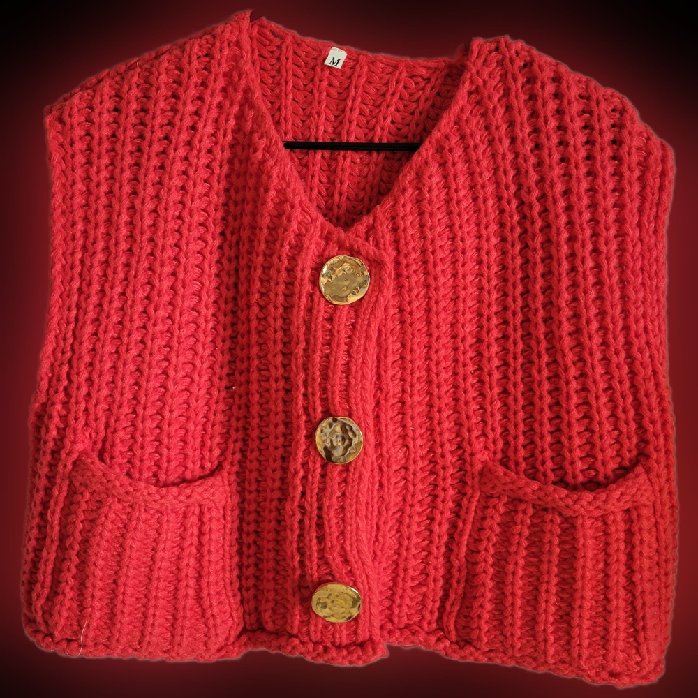 NWOT Chunky Knit Cropped Red Sweater Vest